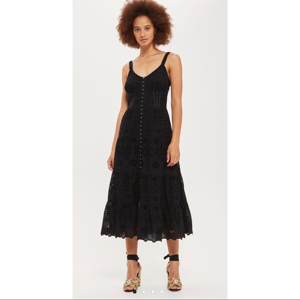 TOPSHOP Black Broderie Anglaise Corset Dress